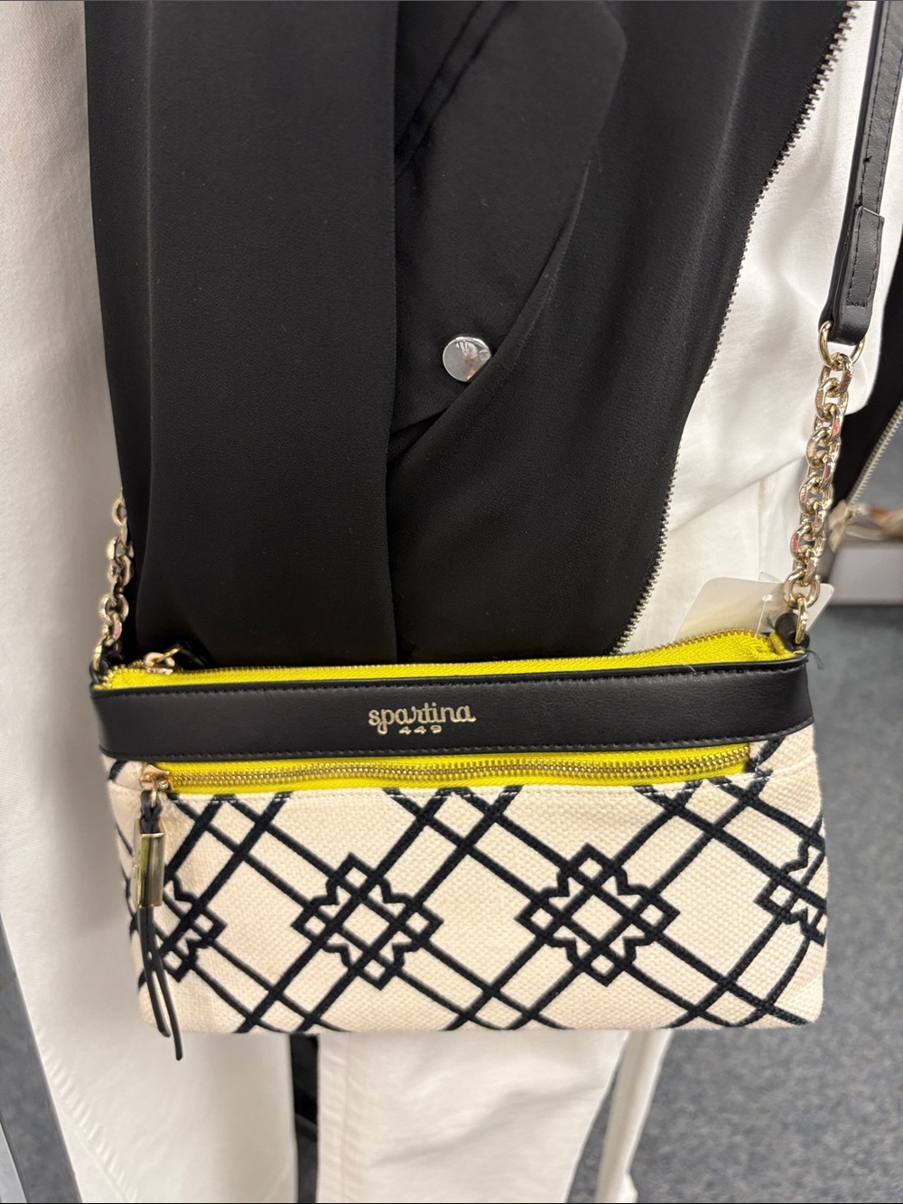 Spartina 449 Black, Cream & Yellow Patterned Crossbody- NWOT